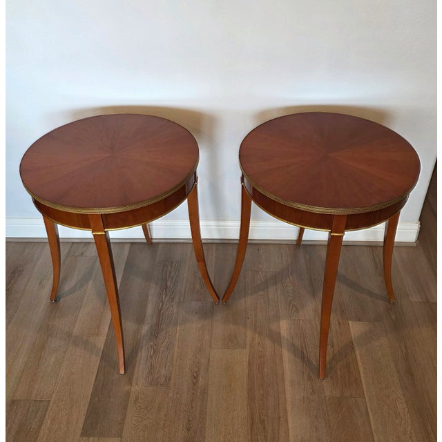 French Classical Style Cherry Wood Round Gilt Bronze Side Tables - A Pair For Sale - Image 17 of 18