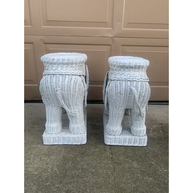 A Palm Beach Icon | 1970s White Wicker Elephant Drinks Tables, Pair For Sale - Image 9 of 10