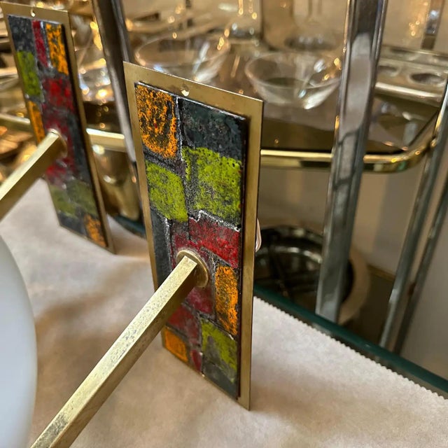 1950s Mid-Century Modern Enameled Brass and Glass Italian Wall Sconces For Sale - Image 12 of 12
