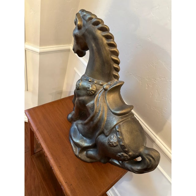 Bronze Large Chinese Horse Statue in Tang Dynasty Style, Bronze Painted Plaster Statue 1980s For Sale - Image 8 of 12