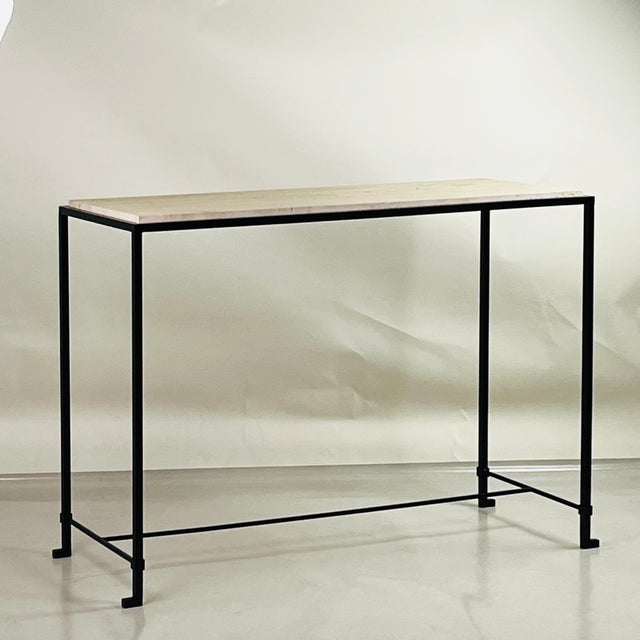 DESIGN FRERES Pair of Large 'Diagramme' Travertine Consoles By Design Frères For Sale - Image 4 of 7