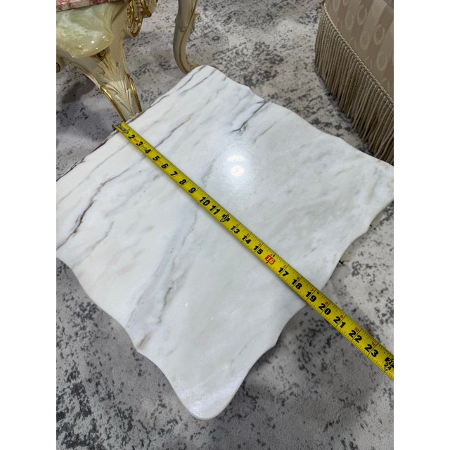French Louis XV Style Vintage Pair Marble Top Low End Tables For Sale - Image 9 of 11