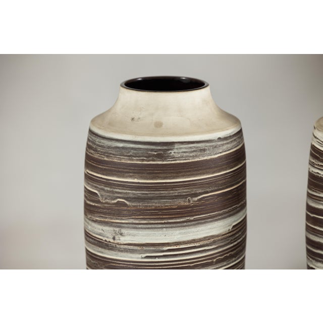 Ceramic Late 20th Century Artisan Tall Ceramic Vase with Horizontal Striated Glaze, Sold Individually For Sale - Image 7 of 18