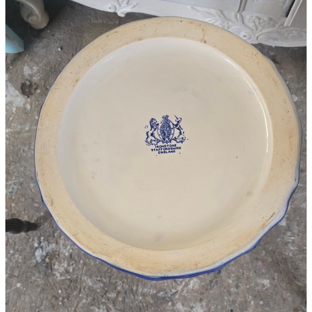 Staffordshire Vintage Blue & White Ironstone Staffordshire Floor Vase For Sale - Image 4 of 8