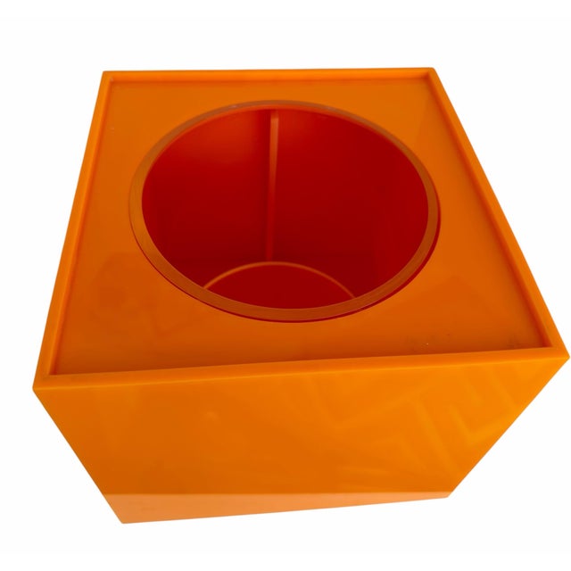 Plastic Alessandro Albrizzi Mid Century Modern Orange Lucite Ice Bucket Box For Sale - Image 7 of 8