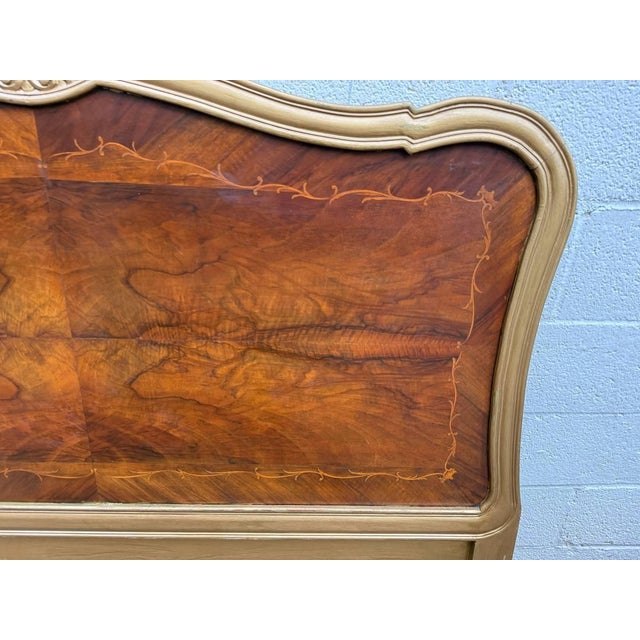 Wood Early 20th Century French Provincial Louis XV Flame Mahogany and Parcel Painted Full Size Bed For Sale - Image 7 of 17