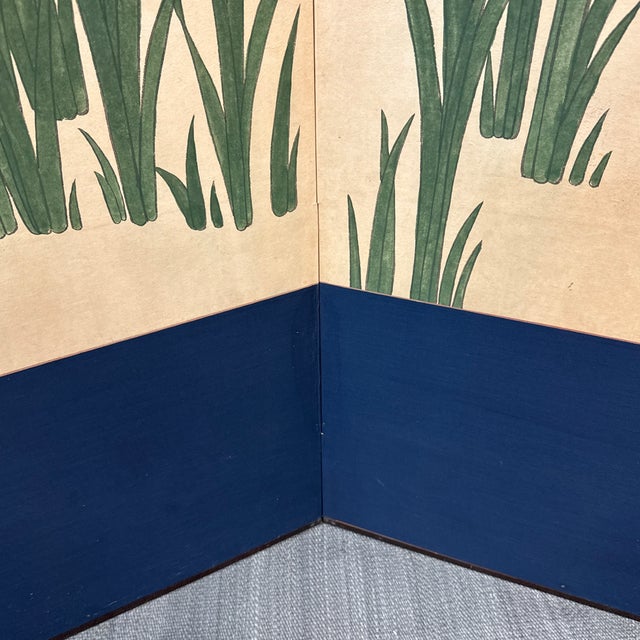 Silk Dupion Folding Screen With Hand Painted Irises For Sale In San Francisco - Image 6 of 13