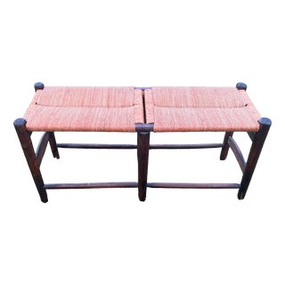 20th Century Rural French Two-Seater Straw Bench in Wood and Rush, 1890s For Sale