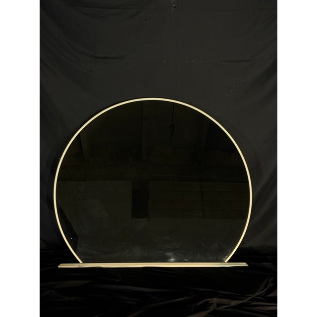 Large Cream Framed Round Mirror With Sculptural Base, 45” X 40” For Sale - Image 4 of 8