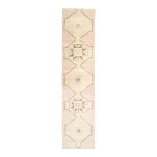 Vintage Turkish Oushak Handmade Wool Cotton Pink Runner Rug For Sale