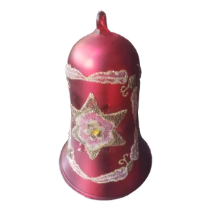 Vintage Mid 20th Century Red Gold Star Glass Bell Christmas Ornament