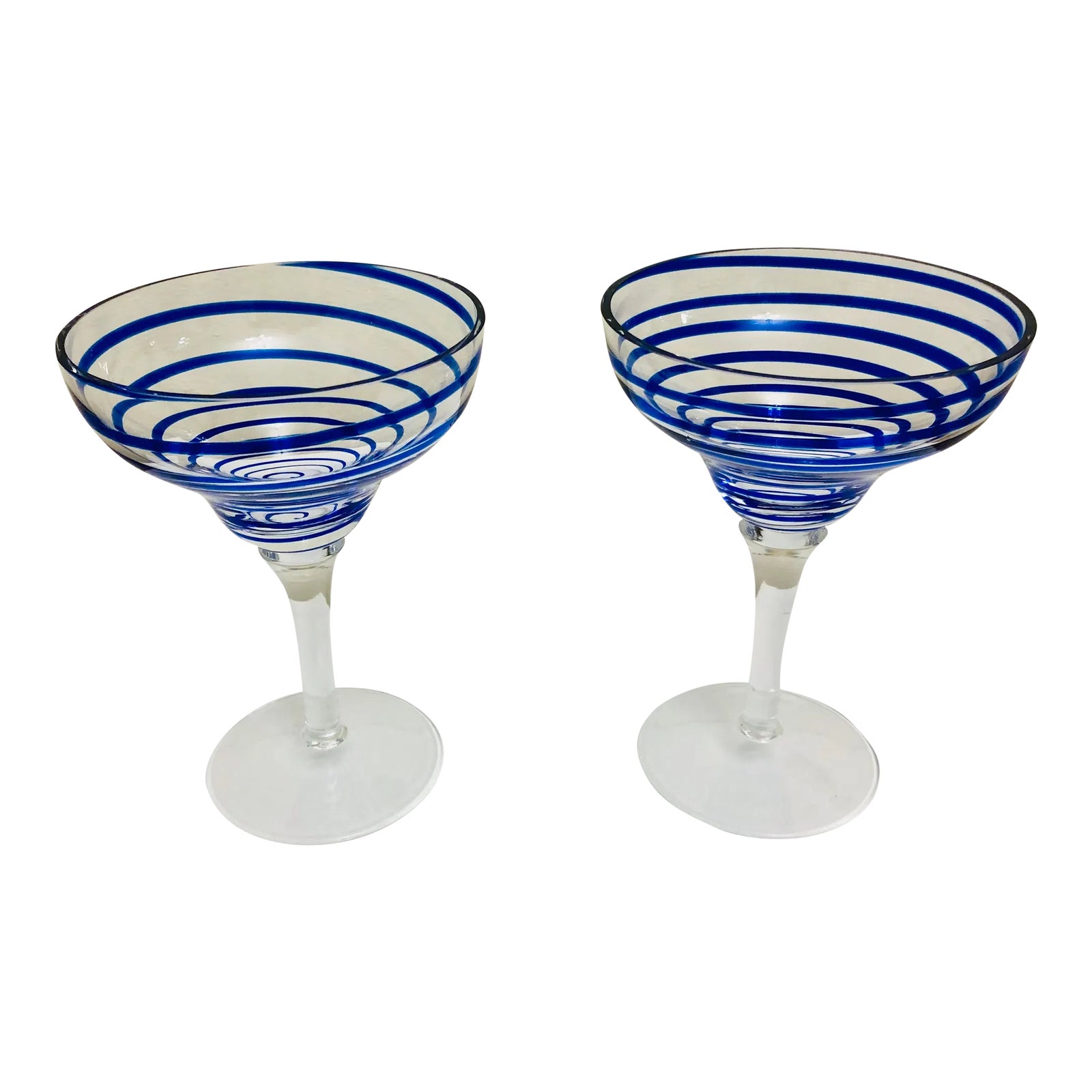 Pair of Neiman Marcus Cobalt Blue Swirl Margarita Glasses Chairish