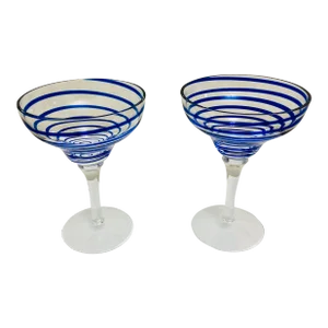 Pair of Neiman Marcus Cobalt Blue Swirl Margarita Glasses
