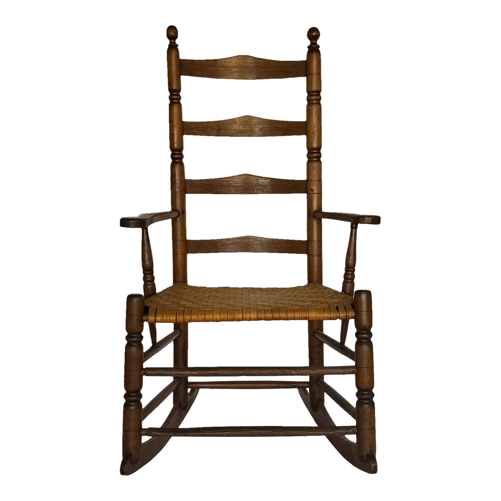 1900s Antique Ladder Back Brown Rocking Chair | Chairish