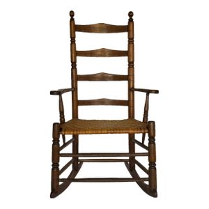1900s Antique Ladder Back Brown Rocking Chair