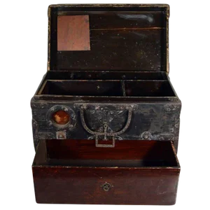 Antique Handmade Wood Money Box With Hardware From 19th Century, China