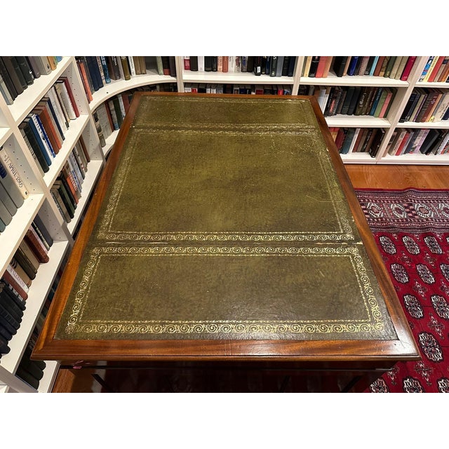 Antique Mahogany English Tooled Leather Top Partner Desk For Sale In New York - Image 6 of 12