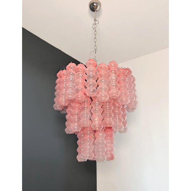 Large Pink Murano Glass 3-Tier Tube Chandelier, 1990s For Sale - Image 12 of 18