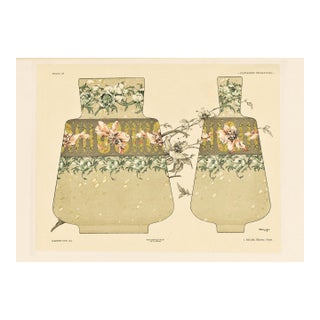 C1900 French Art Nouveau Lithograph Ceramic Urns With Flowers by Habert Dys For Sale