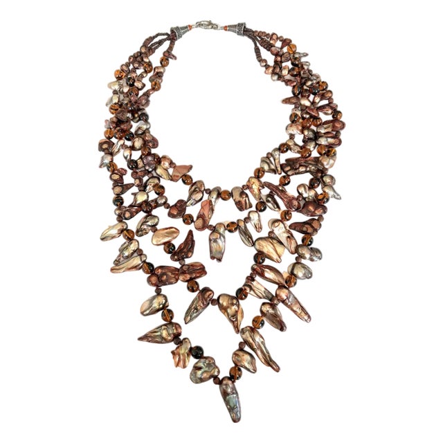 Vintage Multi-Stand Freshwater Pearl Bib Style Beaded Necklace For Sale