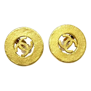 Chanel Vintage Gold Plated CC Round Cutout Clip on Earrings - 2 Pieces