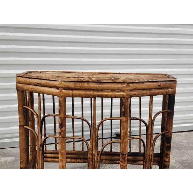 Mid Century Burnt Bamboo Demi-Lune Table For Sale - Image 9 of 13