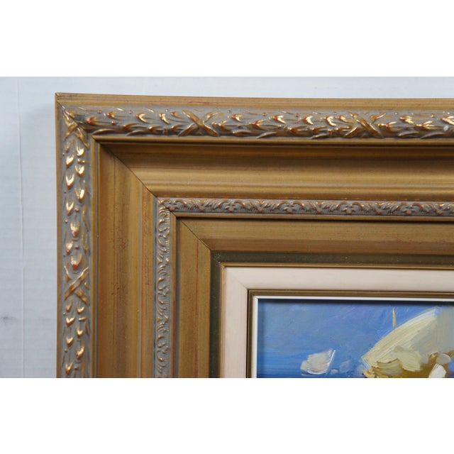 Gold Ventura Diaz Impressionist Fisherman Beach Scene Oil Painting on Board 31" For Sale - Image 8 of 9