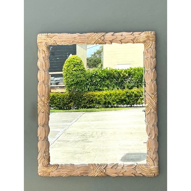 Vintage Carved Wood Leaf Frame Mirror For Sale - Image 11 of 12
