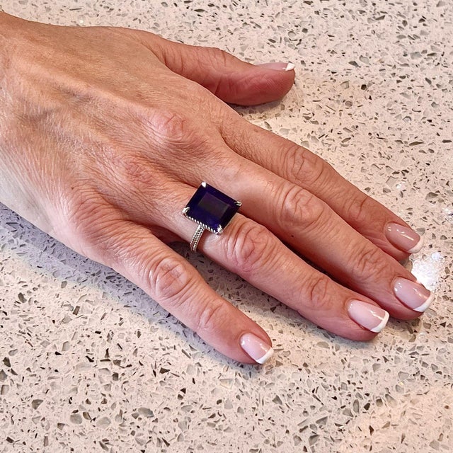 Metal Natural Solitaire Sapphire Ring 6.5 14k W Gold 7 TCW Certified For Sale - Image 7 of 18