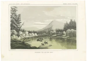 Sarony, Major & Knapp, Crossing the Bitter Root River in Western Montana, USA, Tinted Lithograph, 1856