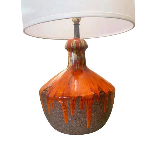 Vintage Mid Century Modern 1960s Lava Drip Glazed Ceramic Set of Table Lamps Pair For Sale In Palm Springs - Image 6 of 11