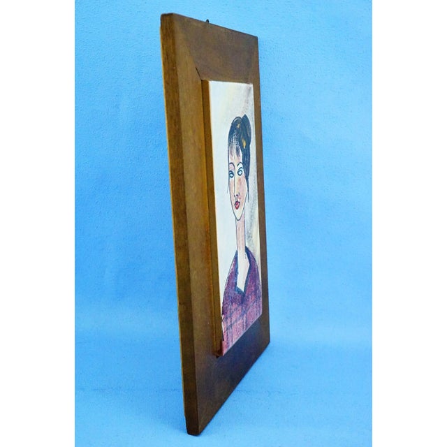 Vintage Ceramic Tile with Wooden Support, 1960s For Sale - Image 3 of 13