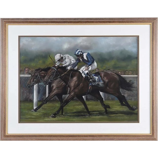 Contemporary Original Pastel Drawing of Horse Race at Royal Ascot 2002 With Golan & Nayef, 2002 Circa For Sale - Image 3 of 6