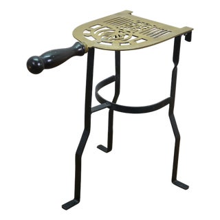 Antique Brass Wrought Iron Fireplace Heatheware Kettle Stand Trivet Penny Foot 14" For Sale