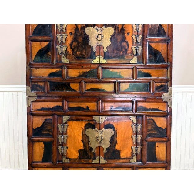 Antique Korean Two-Level Storage Chest Ich’ung Nong with Persimmon Panels For Sale - Image 11 of 18