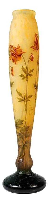 Large Art Nouveau Cameo Single Vase Ancolie by Daum Nancy, France, 1890s