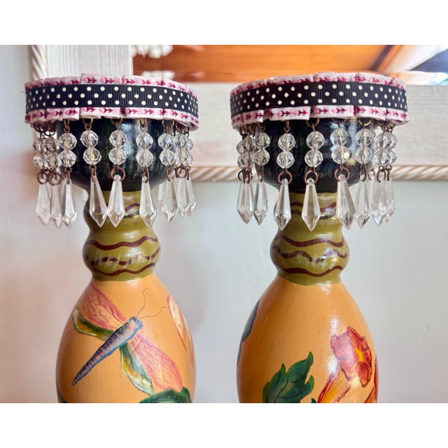 Tracy Porter Hand Painted Stonehouse Farm Goods Candle Sticks For Sale - Image 9 of 12