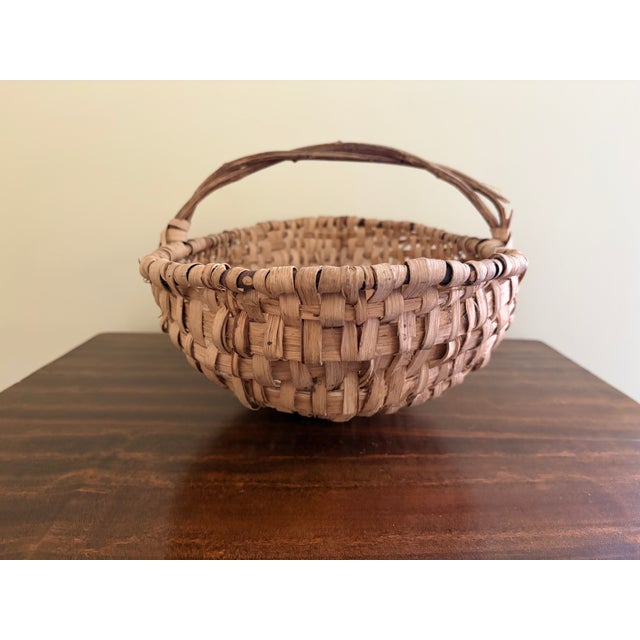Brown Antique American Splint Oak Basket With Handled Form, Early 20th Century For Sale - Image 8 of 11