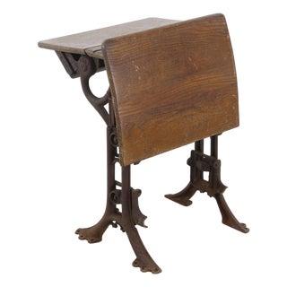 Antique Folding School Row Desk With Cast Iron Legs For Sale