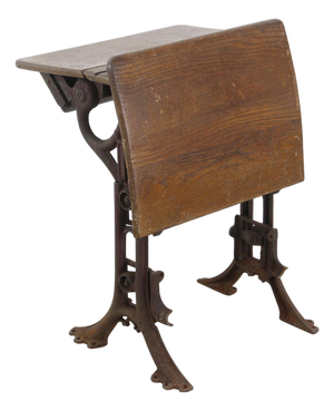 Antique Folding School Row Desk With Cast Iron Legs