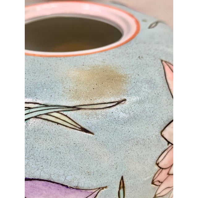 Vintage Late 20th Century Pastel Waterlily Chinoiserie Vase For Sale In New Orleans - Image 6 of 13