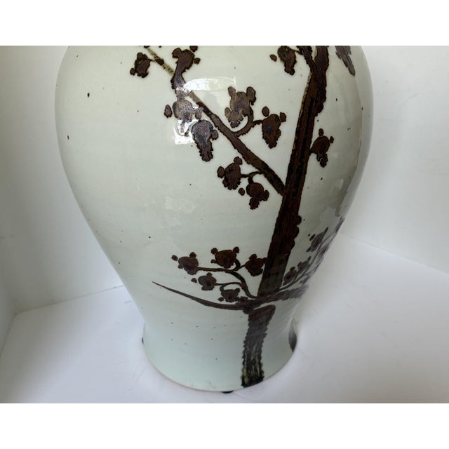 2020s Chinese Pottery Large Floor Vase Rusty Brown Twisted Tree Stoneware For Sale - Image 5 of 14