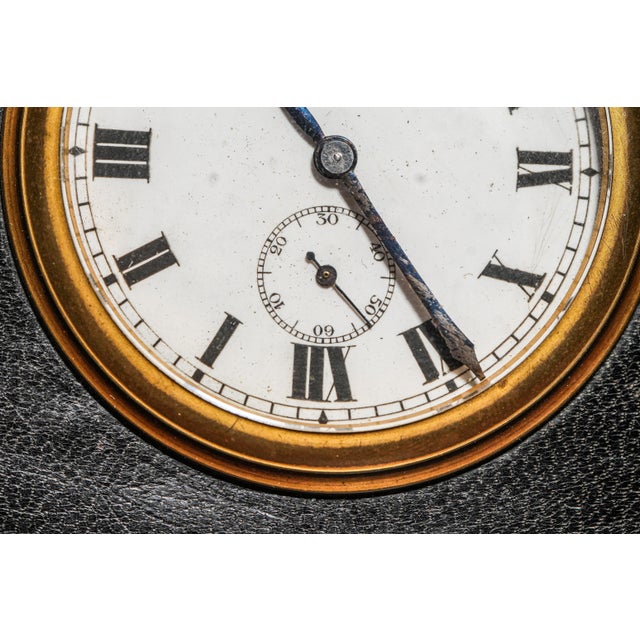 Metal Charming Portable Antique Hand Painted Porcelain Travel Desk Clock Barometer Leather Case Home Decor For Sale - Image 7 of 12