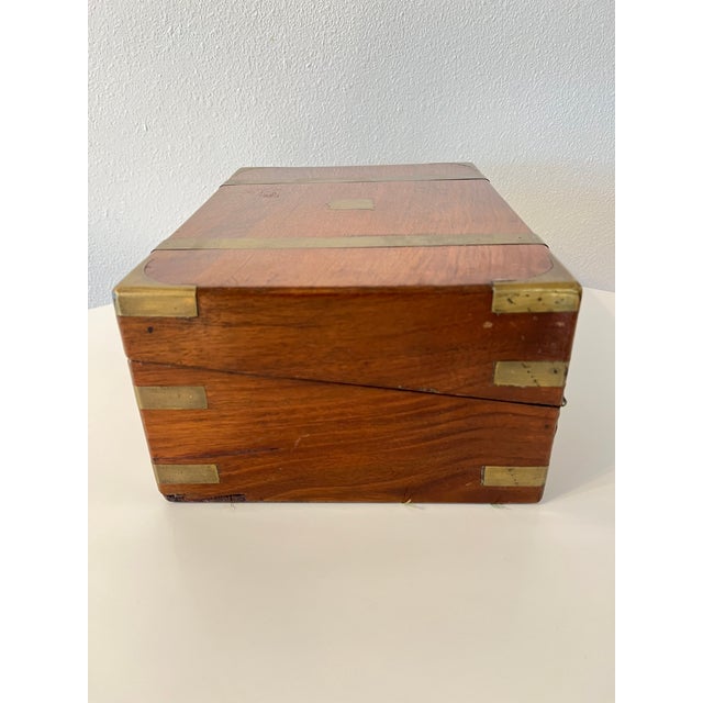 Late 19th Century English Campaign Brass-Bound Mahogany Writing Slope/Travel Desk For Sale - Image 4 of 9