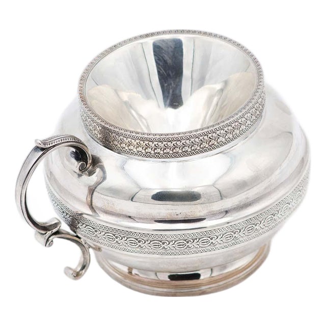 Embossed Silver Spittoon with Fixed Handle For Sale