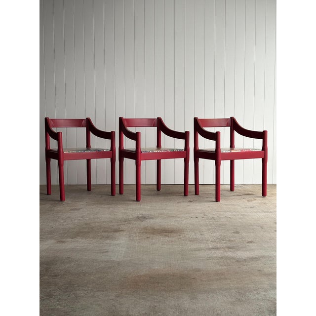 Red Set of Six Vintage Red Lacquered Dining Armchairs, Attributed to Vico Magistretti For Sale - Image 8 of 18