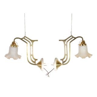 Art Nouveau Brass Wall Lamps, Prague, 1910s, Set of 2 For Sale