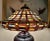 Antique 19th Century Hand Carved Mahogany Wood Table Lamp With Tiffany Style Shade For Sale - Image 9 of 13