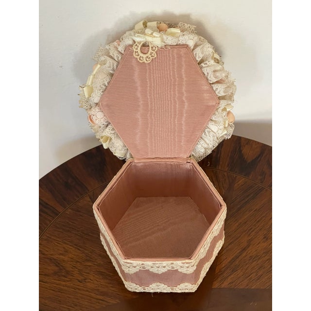 Handmade Antique Lace Trinket Box Textile Art For Sale - Image 4 of 4