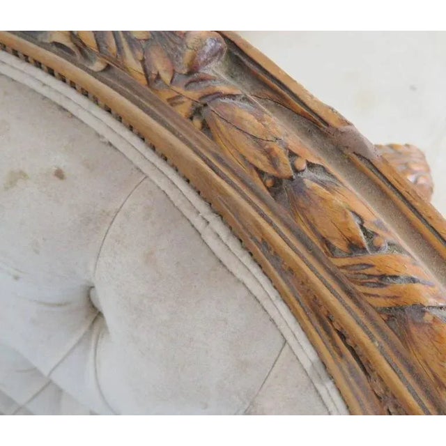 Late 19th Century Pair of Round Back Louis XVI Style Carved Walnut Bergere Canape Chairs For Sale - Image 5 of 8